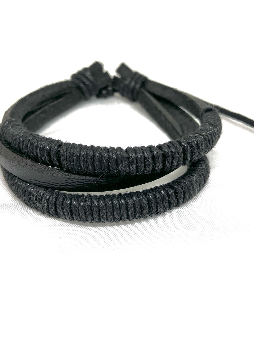 Black leather Men's Wrapped Bracelet - discounted shipping